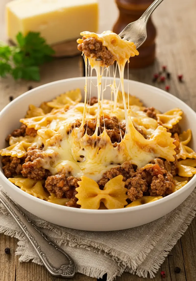 Cheesy Beef and Bowtie Pasta